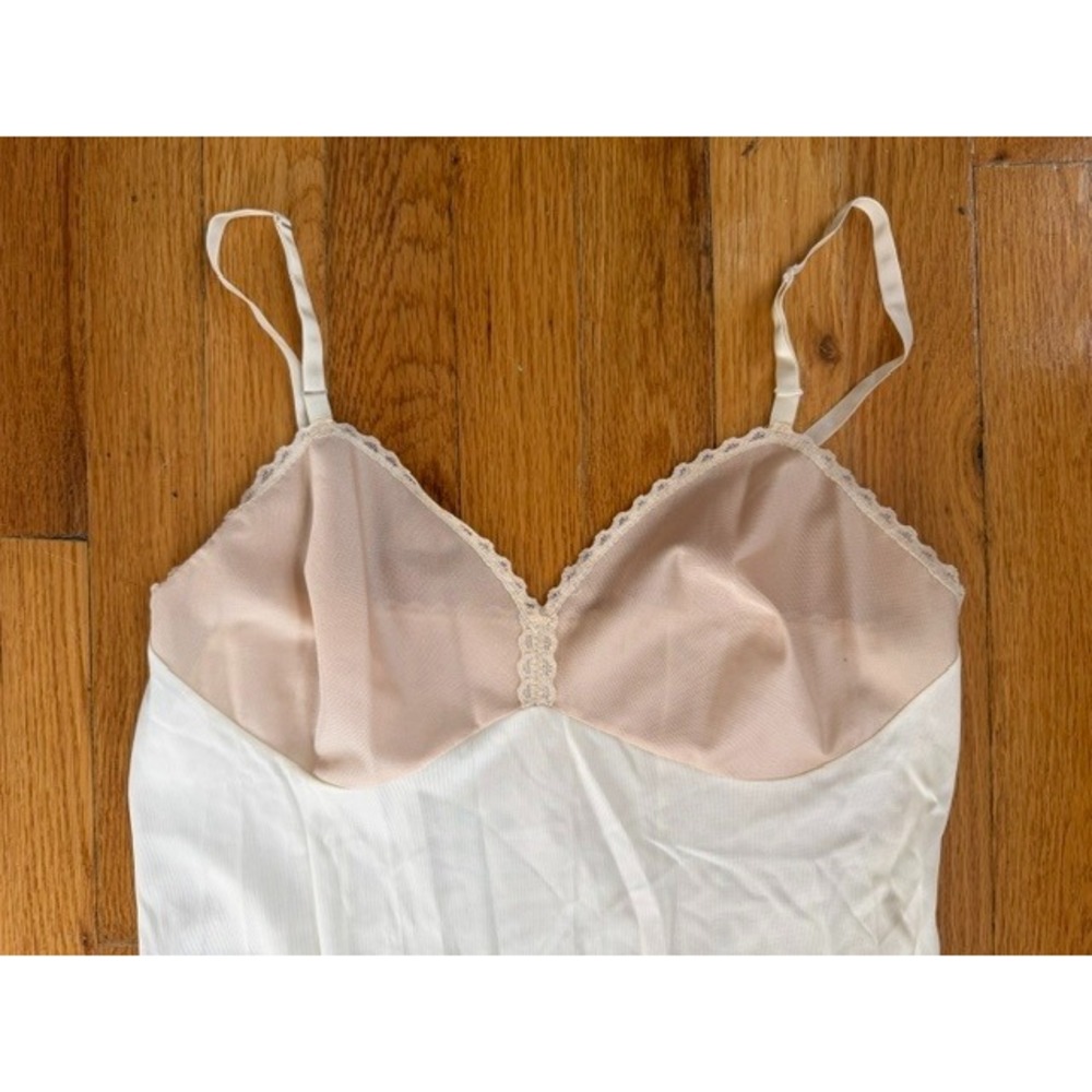 Vintage Full Slip in ivory with nude color and lace at bust, size 34 L